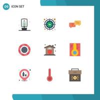 Mobile Interface Flat Color Set of 9 Pictograms of security insurance chat process color wheel Editable Vector Design Elements