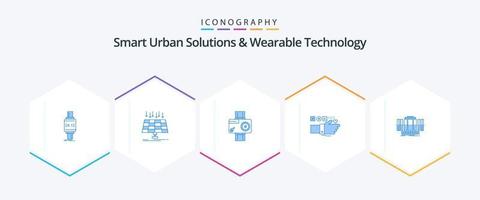 soluciones urbanas inteligentes y tecnología portátil Paquete de 25 íconos azules que incluye tecnología. foto. energía. video. acción vector