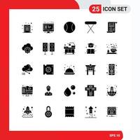 User Interface Pack of 25 Basic Solid Glyphs of file iron monitor home tennis Editable Vector Design Elements