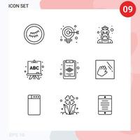 paquete de iconos vectoriales de stock de 9 signos y símbolos de línea para la limpieza manual de capas de caracteres que aprenden elementos de diseño vectorial editables vector