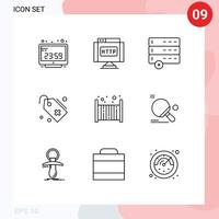 9 Universal Outlines Set for Web and Mobile Applications child sign link add medical Editable Vector Design Elements