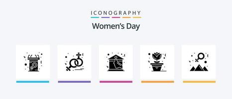 paquete de iconos de glifo 5 del día de la mujer que incluye feliz. maceta. casa. casa .. diseño de iconos creativos vector