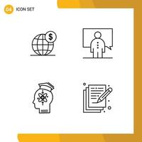 4 Line concept for Websites Mobile and Apps dollar presentation globe conference head Editable Vector Design Elements