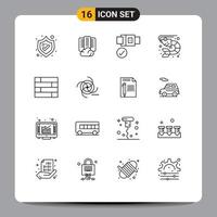 Set of 16 Commercial Outlines pack for black protect lock lock pad sea Editable Vector Design Elements