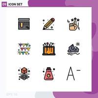 Set of 9 Modern UI Icons Symbols Signs for media hardware pencil paper festival Editable Vector Design Elements