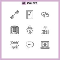 paquete de iconos de vector de stock de 9 signos y símbolos de línea para elementos de diseño de vector editables de moneda criptográfica de arquitectura llena de bromista