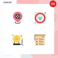 conjunto moderno de 4 iconos planos pictograma de lista de verificación de servicio de etiqueta de alarma de cine elementos de diseño vectorial editables vector