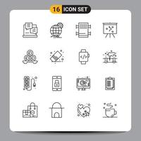 Set of 16 Vector Outlines on Grid for relaxation massage gear strategy board Editable Vector Design Elements