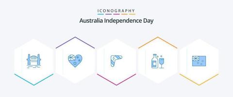 día de la independencia de australia 25 paquete de iconos azules que incluye bebida. alcohol. nación. arma. indígena vector