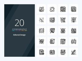 20 Editorial Design Outline icon for presentation vector