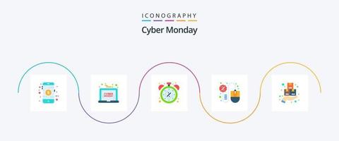 paquete de iconos flat 5 de cyber monday que incluye ventas. lunes cibernético. descuento. computadora. limitado vector