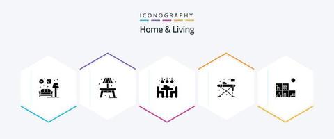 Home And Living 25 Glyph icon pack including bookshelf. home. living. table. living vector