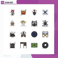 Flat Color Filled Line Pack of 16 Universal Symbols of image drone office bag technology heart Editable Creative Vector Design Elements