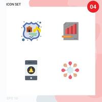 Modern Set of 4 Flat Icons Pictograph of firewall graph storage analytics notification Editable Vector Design Elements