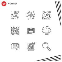 Set of 9 Vector Outlines on Grid for tablet file studies application shipping Editable Vector Design Elements