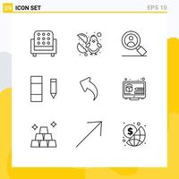 Group of 9 Outlines Signs and Symbols for creative up search arrow data Editable Vector Design Elements