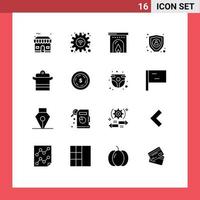 Mobile Interface Solid Glyph Set of 16 Pictograms of pan cooking hotel cooker encryption Editable Vector Design Elements