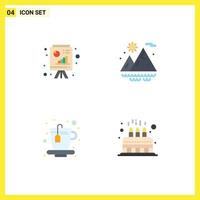4 User Interface Flat Icon Pack of modern Signs and Symbols of analytics tea business report sun cake Editable Vector Design Elements
