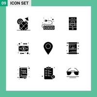 Set of 9 Modern UI Icons Symbols Signs for map money communications flow flow Editable Vector Design Elements