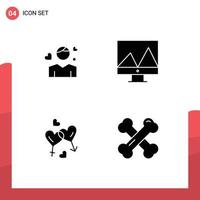 Group of 4 Solid Glyphs Signs and Symbols for man man person display love Editable Vector Design Elements