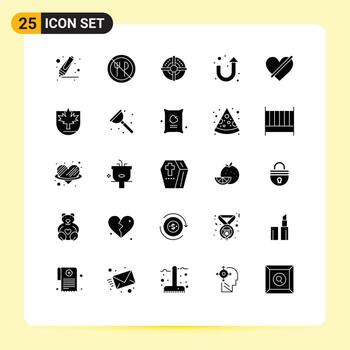 User Interface Pack of 25 Basic Solid Glyphs of love access arrow denied sign Editable Vector Design Elements