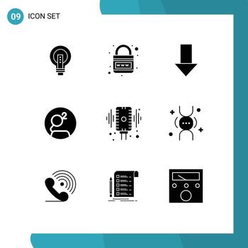 Mobile Interface Solid Glyph Set of 9 Pictograms of coin direction internet down arrow arrow Editable Vector Design Elements
