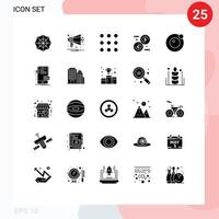 Group of 25 Modern Solid Glyphs Set for frontend orbit dial moon money Editable Vector Design Elements