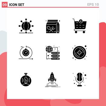 Editable Vector Line Pack of 9 Simple Solid Glyphs of iteration development learning cycle shopping cart Editable Vector Design Elements