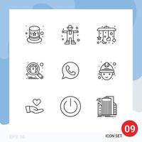 Group of 9 Modern Outlines Set for labour telephone mobile chat speedometer Editable Vector Design Elements