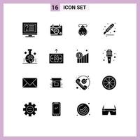 Set of 16 Modern UI Icons Symbols Signs for geography office beetle desk cut Editable Vector Design Elements