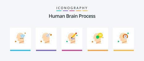 paquete de iconos planos de 5 procesos cerebrales humanos que incluye la mente. cabeza. papel. comunicación. pensando. diseño de iconos creativos vector