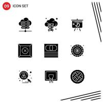 Group of 9 Solid Glyphs Signs and Symbols for pack cash presentation product box Editable Vector Design Elements