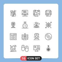 Pack of 16 Modern Outlines Signs and Symbols for Web Print Media such as education print education printer digital Editable Vector Design Elements