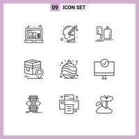 9 Thematic Vector Outlines and Editable Symbols of muslim pin chopper kaba food Editable Vector Design Elements