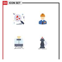 4 User Interface Flat Icon Pack of modern Signs and Symbols of heart train worker constructor service Editable Vector Design Elements