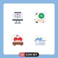4 Flat Icon concept for Websites Mobile and Apps data sharing bed computer hold valentine Editable Vector Design Elements