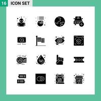 Universal Icon Symbols Group of 16 Modern Solid Glyphs of loud audio geography music plus Editable Vector Design Elements