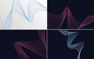 Set of 4 geometric wave pattern background Abstract waving line vector