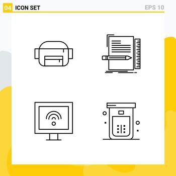 Set of 4 Vector Filledline Flat Colors on Grid for bag smart coding script bath Editable Vector Design Elements