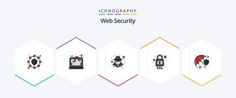 Web Security 25 FilledLine icon pack including protection shield. protection. hacker. insurance. ssl vector