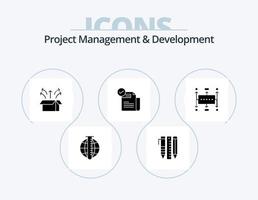 Project Management And Development Glyph Icon Pack 5 Icon Design. feature. check. items. product. launch vector