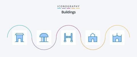 paquete de iconos de 5 edificios azules que incluye el castillo. punto de referencia. palacio de justicia. fortaleza. arquitectura vector