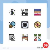 Pack of 9 Modern Filledline Flat Colors Signs and Symbols for Web Print Media such as gadgets hours designer news network Editable Vector Design Elements