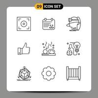 Mobile Interface Outline Set of 9 Pictograms of beauty good man remarks vr Editable Vector Design Elements