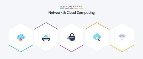 Network And Cloud Computing 25 Flat icon pack including . wifi. locked. technology. research vector