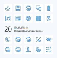 paquete de iconos de color azul de 20 dispositivos como denegación de teléfono guardar hardware de llamada vector