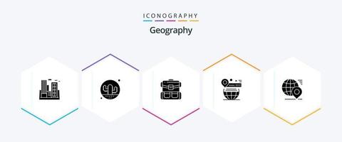 paquete de iconos de 25 glifos de geografía que incluye el mundo. mapa. planta. senderismo. bolso vector