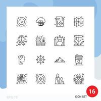 16 Thematic Vector Outlines and Editable Symbols of quality medal business map gps Editable Vector Design Elements