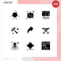 Universal Icon Symbols Group of 9 Modern Solid Glyphs of ceremony right web up steak Editable Vector Design Elements