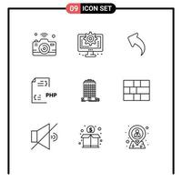 Set of 9 Commercial Outlines pack for file development setting develop arrows Editable Vector Design Elements